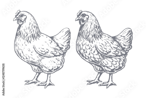 Vintage hand-drawn sketch of a chicken or hen in ink style. Retro engraving-style illustration, perfect for farm branding, prints, and packaging.