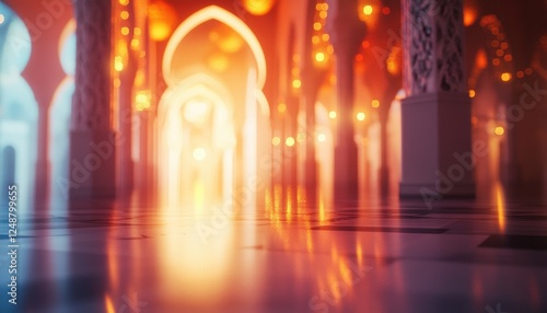 Wallpaper Mural Luminous Orange and White Palace Interior with Glowing Arches Torontodigital.ca