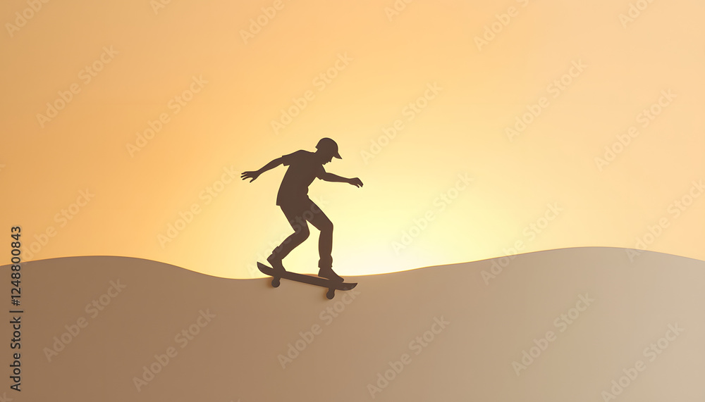 Shadows of a skateboarder, Paper Cutout style. with white shades Shadows of a skateboarder, Paper Cutout style. with white shades