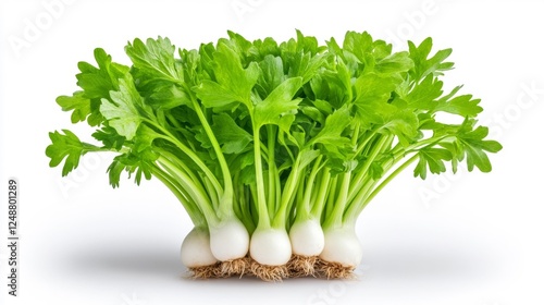 Fresh Bunch of Celery Stalks on White Background. Generative AI photo