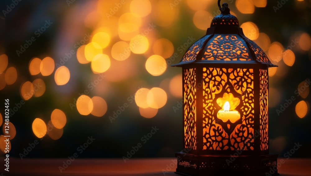 Illuminated lantern, glowing bokeh, night, outdoors, Ramadan Illuminated lantern, glowing bokeh, night, outdoors, Ramadan