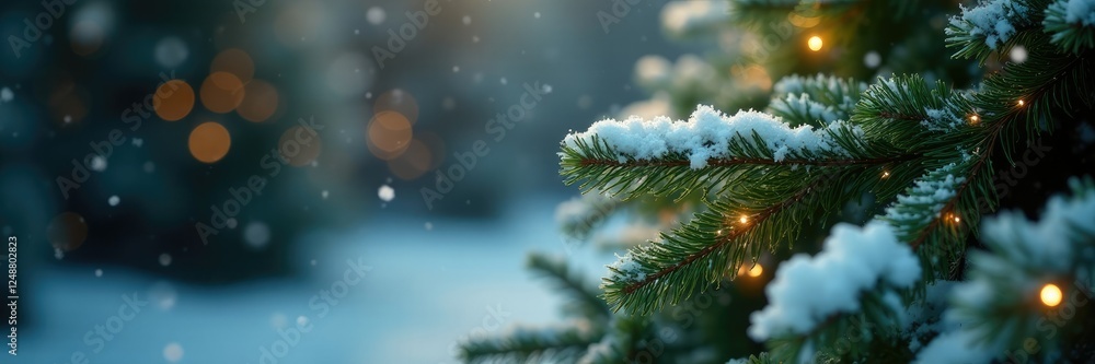 Snowflakes gently falling on the Christmas tree, evergreen, snowflake Snowflakes gently falling on the Christmas tree, evergreen, snowflake