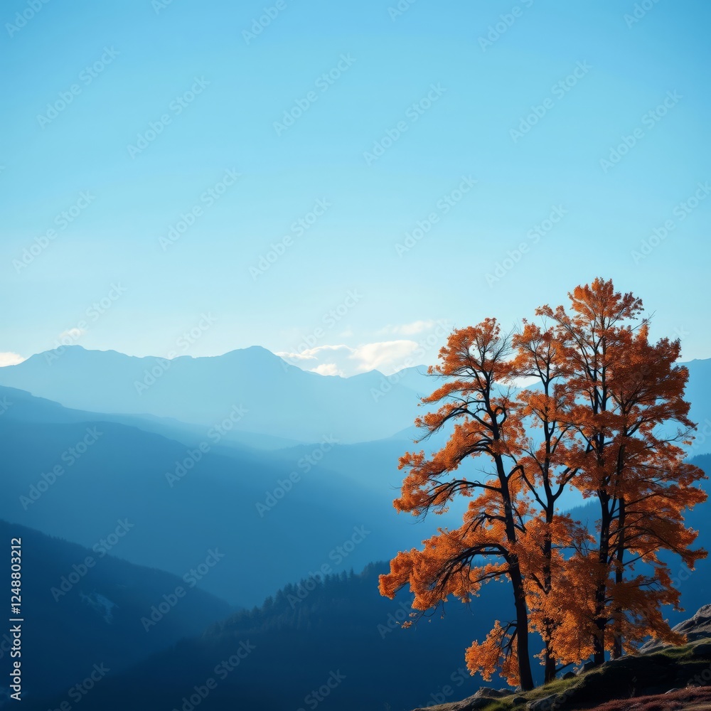 Three alpine trees on blue sky background autumn landscape 4k footage 4k wallpaper background abstract wallpaper modern design Three alpine trees on blue sky background autumn landscape 4k footage 4k wallpaper background abstract wallpaper modern design