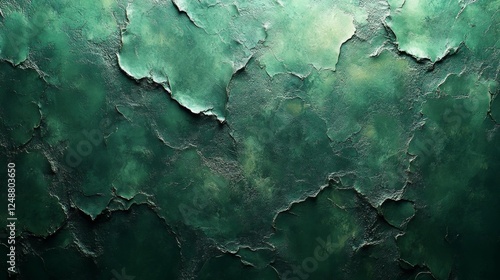 Abstract green textured wall with peeling paint and layers of worn surface. Generative AI photo