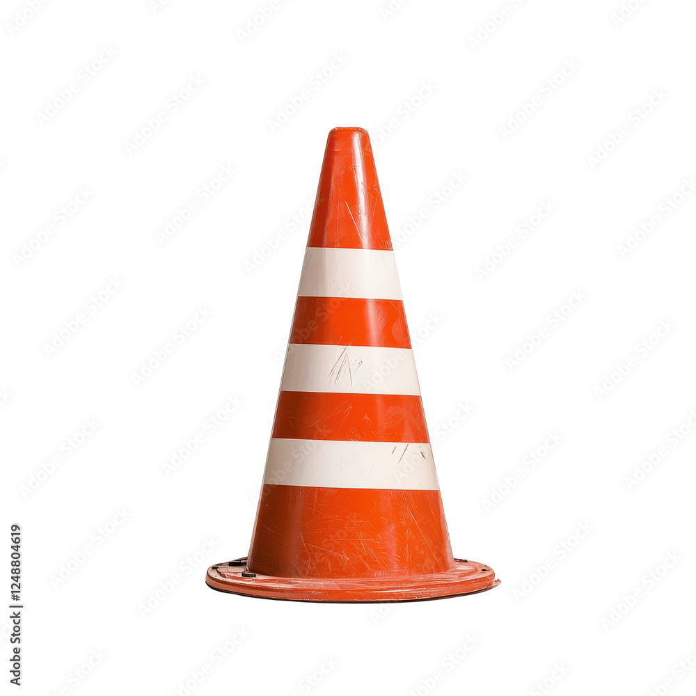 Orange traffic cone with white stripes, isolated on a white background. Orange traffic cone with white stripes, isolated on a white background.