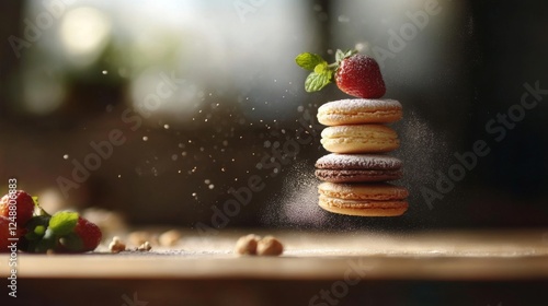 Delicious Macarons Strawberry Dessert Food Photography photo