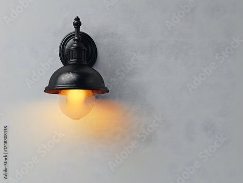 Elegant Vintage Wall Lamp With Warm Glow on Textured Wall emitting a soft, warm light photo