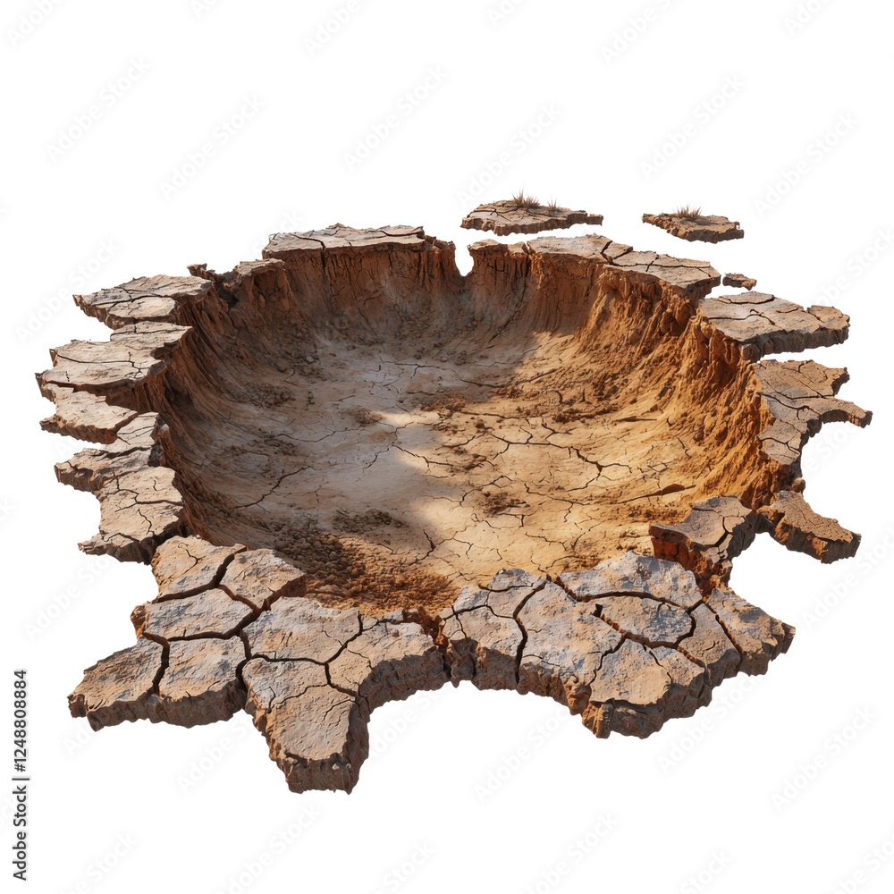 Obraz premium Dry Earth Crater with Cracked Surface and Parched Soil Texture