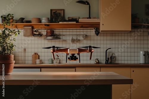 Drone Hovers Gracefully Above a Kitchen Counter photo