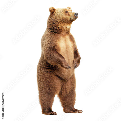 A standing brown bear on a white isolate background.