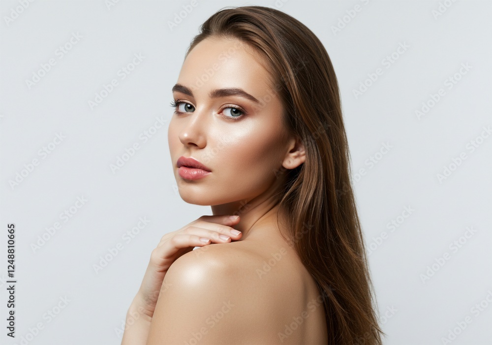 Naklejka premium portrait of a beautiful young woman's face. white background. ai generative