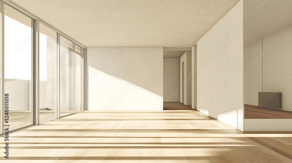Obraz premium interior of a passive house featuring natural wood flooring, efficient insulation, and a heat recovery ventilation system 