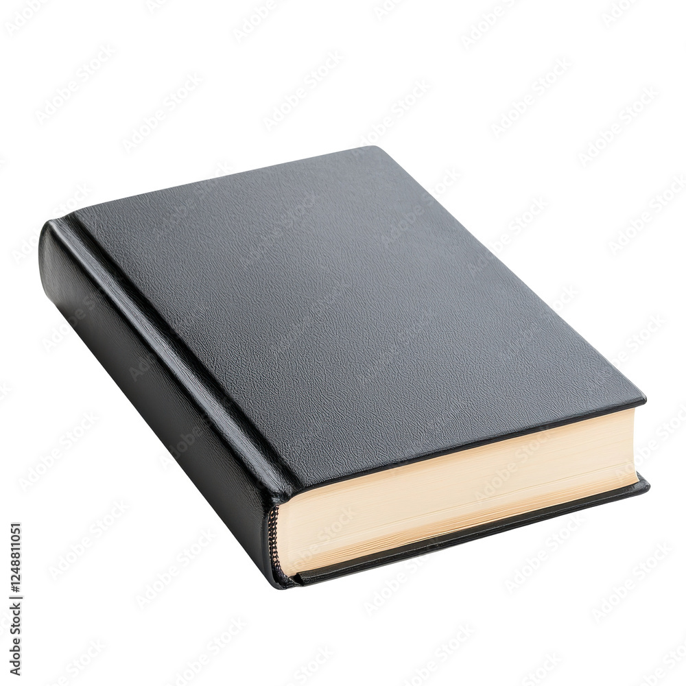 Black hardcover book with blank pages on white isolated background. Black hardcover book with blank pages on white isolated background.