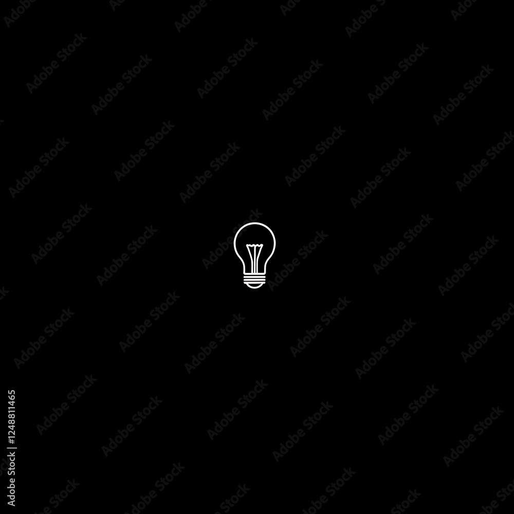 Single Light Bulb Icon in the Center of Black Background Simple Design Style Single Light Bulb Icon in the Center of Black Background Simple Design Style