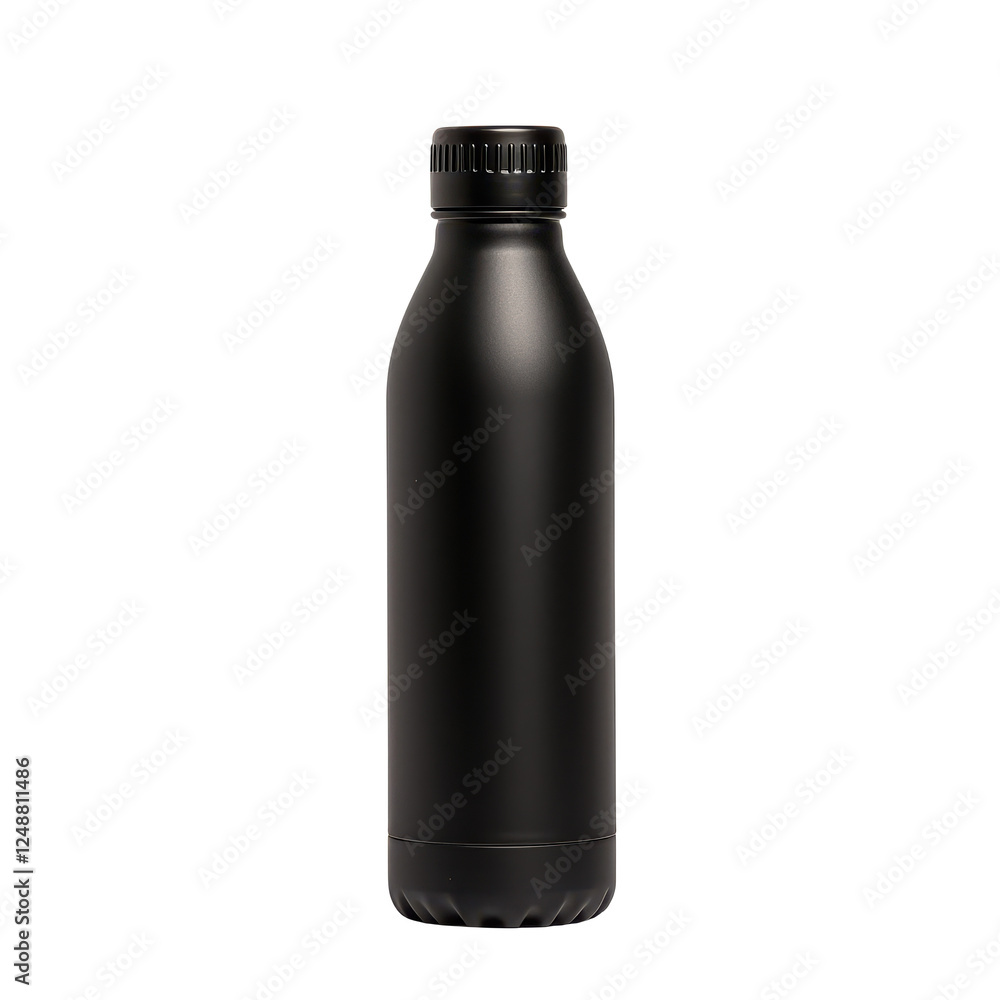 Black stainless steel water bottle, isolated on a white background. Black stainless steel water bottle, isolated on a white background.