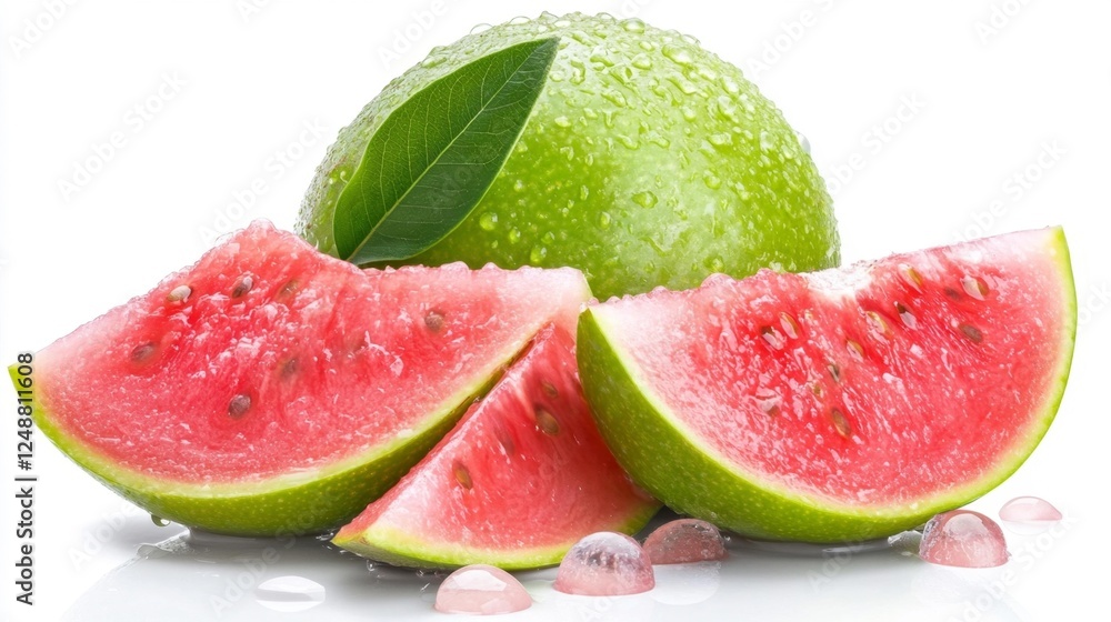 Green Watermelon Slices on White Background with Fresh Dew. Generative AI Green Watermelon Slices on White Background with Fresh Dew. Generative AI