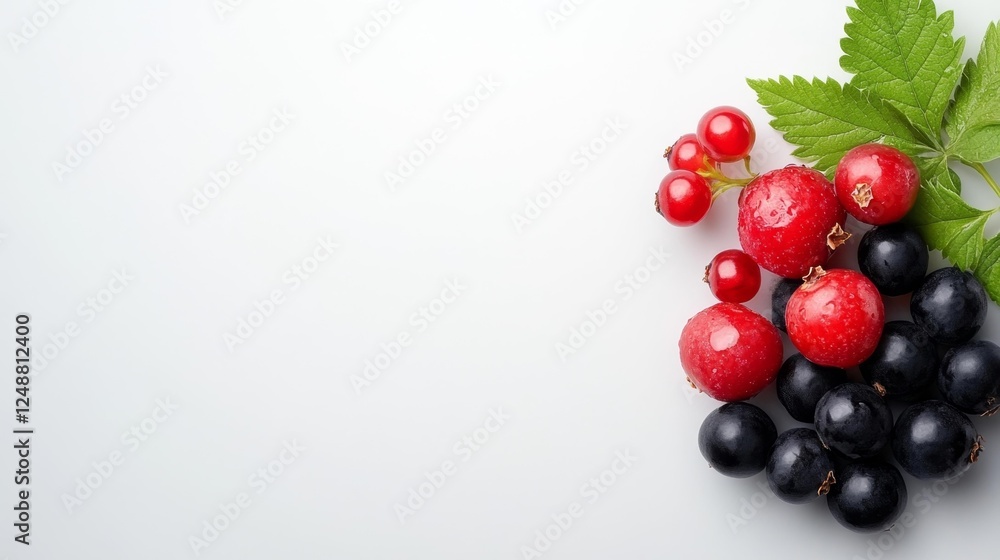 Assorted Fresh Berries with Red Currants and Blackcurrants Isolated. Generative AI