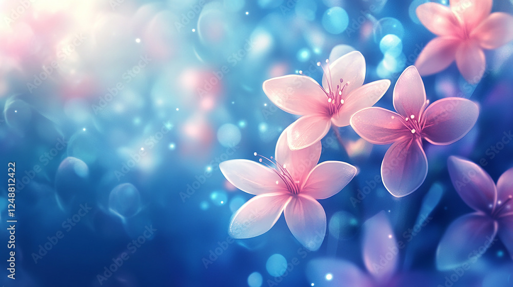 Soft flowers float in blue blurred background Soft flowers float in blue blurred background
