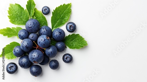 Black Currants Cluster with Water Drops on Leaves. Generative AI