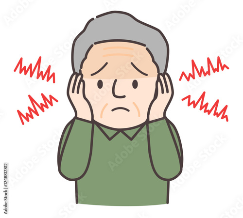 耳鳴りに悩むシニア男性のイラスト