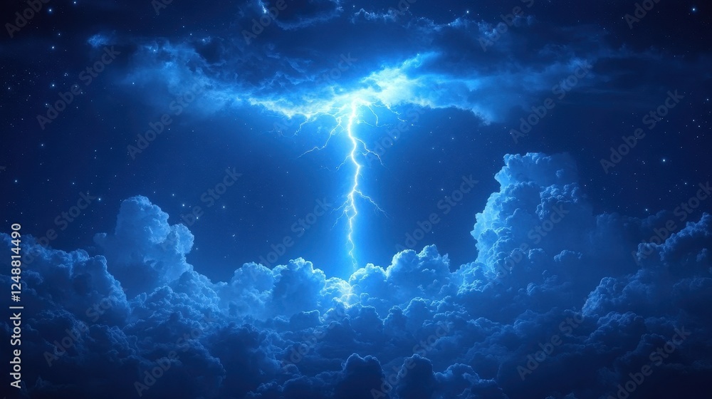 Obraz premium Night sky lightning storm cloudscape; weather background