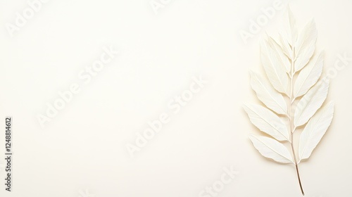 Elegant white leaf arrangement on a soft beige background, ideal for nature-themed designs