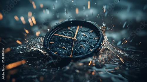 Wet compass in a dramatic water splash effect photo