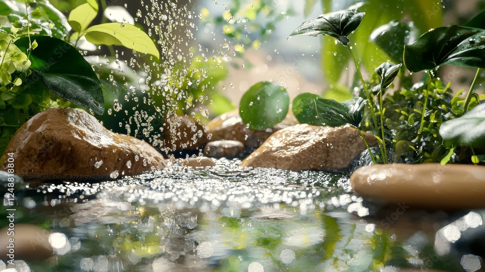 Naklejka premium Serene garden pond with small waterfall
