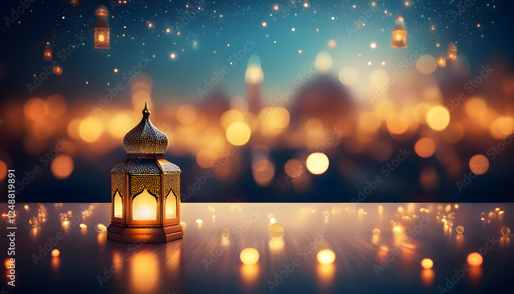 Ramadan Lantern with blurred mosque background. Suitable for muslim events Ramadan Lantern with blurred mosque background. Suitable for muslim events
