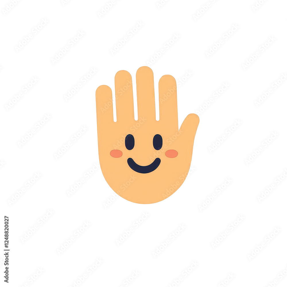Fototapeta premium Friendly cartoon hand with a smiling face on a white isolated background.