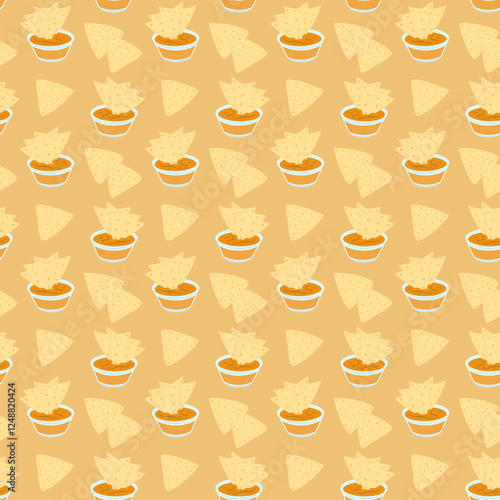 Nacho dipping cheese sauce in glass gravy boat Monochrome Seamless pattern Nacho Day Background idea