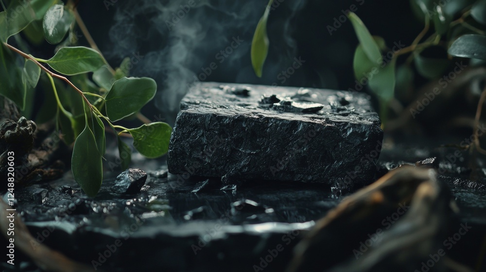 Smoked cheese with fresh herbs on dark background Smoked cheese with fresh herbs on dark background