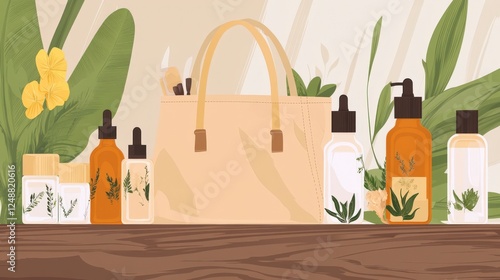 Natural Skincare Products Display with Eco-Friendly Bag photo