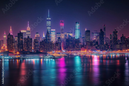 Wallpaper Mural City skyline at night, Vibrant city skyline at night, captivating 4K wallpaper with colorful lights and dynamic urban atmosphere Torontodigital.ca