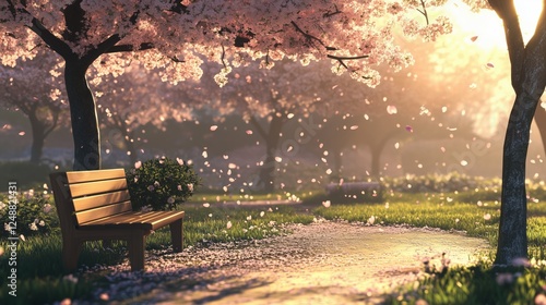 Serene Cherry Blossom Park Scene