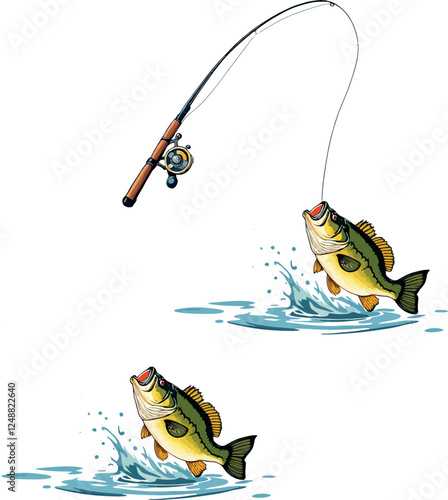 Vsai dynamic fishing scene with jumping bass