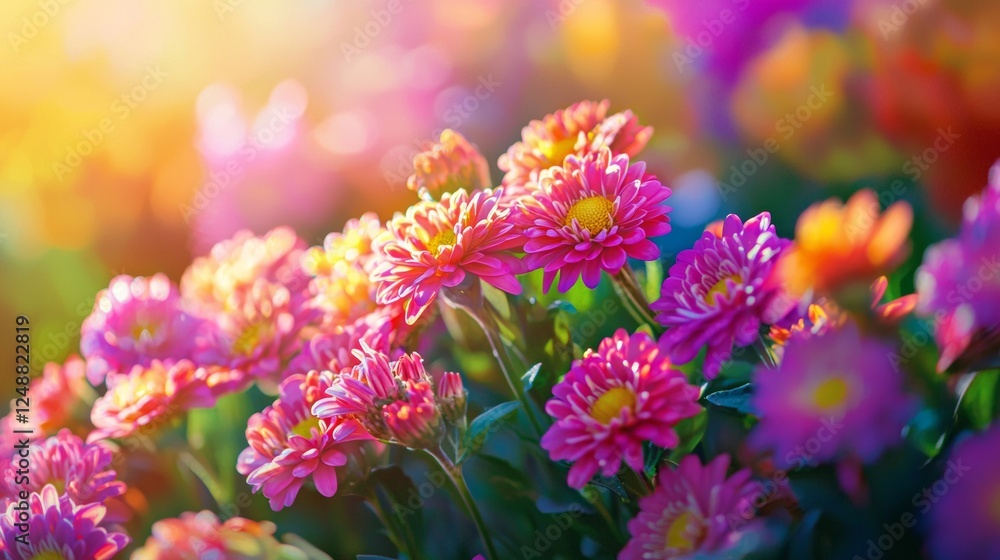 Colorful flowers in golden sunlight Colorful flowers in golden sunlight