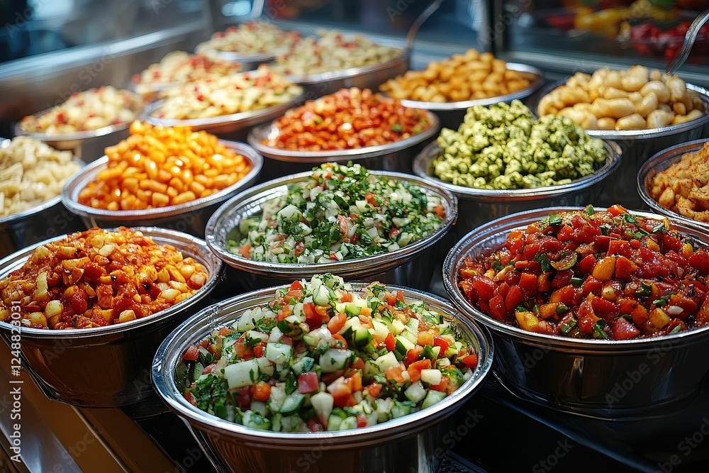 Exquisite Variety of Fresh Salads Displayed in Bowls, Vibrant and Appetizing, Generated AI Exquisite Variety of Fresh Salads Displayed in Bowls, Vibrant and Appetizing, Generated AI