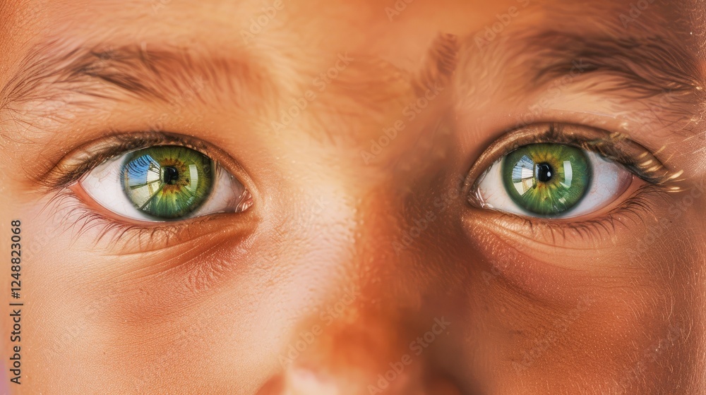 Brilliant Green Eyes Of A Child In Playful Mood Brilliant Green Eyes Of A Child In Playful Mood