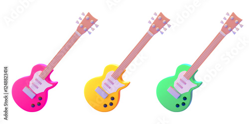 3d vector illustrations of electric guitars in different colors.