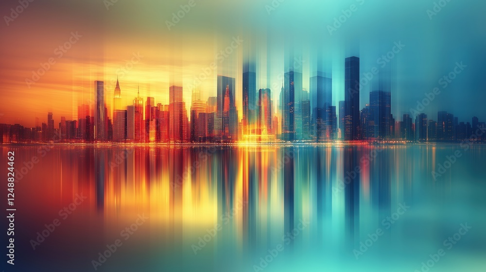 Dynamic Cityscape at Sunset: A Vibrant Urban Reflection Dynamic Cityscape at Sunset: A Vibrant Urban Reflection