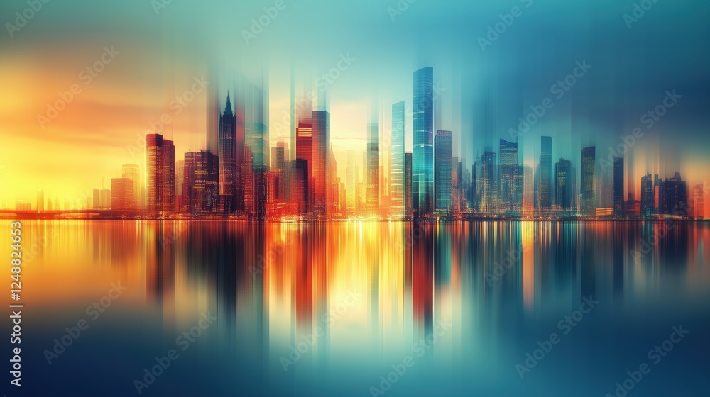 Stunning City Skyline at Sunrise/Sunset with Vibrant Colors and Reflections Stunning City Skyline at Sunrise/Sunset with Vibrant Colors and Reflections