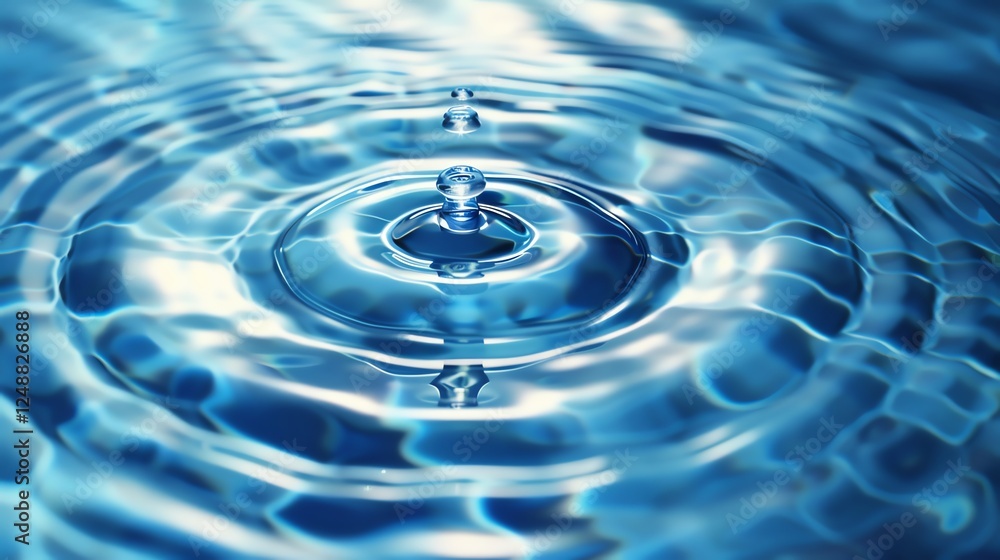 A single water drop creates ripples in a still body of water.