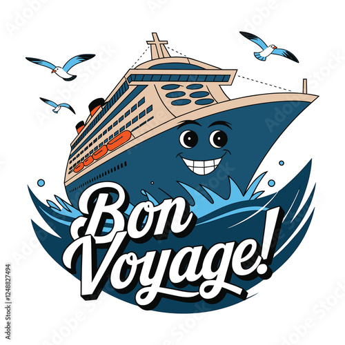 Bon Voyage T Shirt Design Ship with Seagull