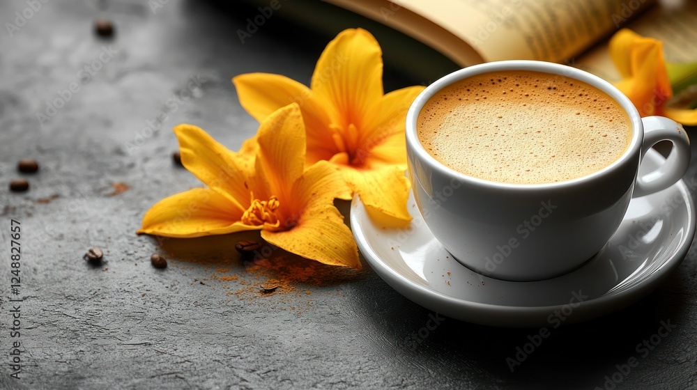Aromatic Coffee and Blooming Lilies: A Moment of Tranquility Aromatic Coffee and Blooming Lilies: A Moment of Tranquility