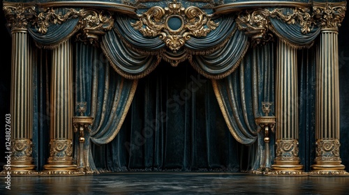 Elegant Ornamental Stage Design with Rich Textures and Details for Theatrical Performances or Events