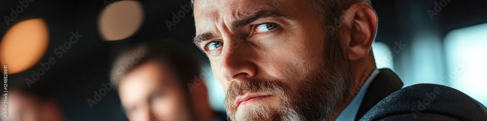 Close-up Portrait of a Bearded Man in a Suit Jacket Close-up Portrait of a Bearded Man in a Suit Jacket