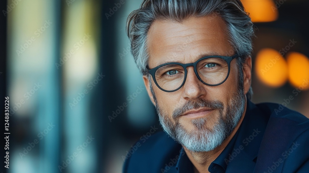 Stylish Mature Businessman in Glasses Looking Confident. Generative AI Stylish Mature Businessman in Glasses Looking Confident. Generative AI
