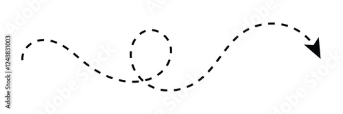 Long squiggle dashed, dotted line arrow vector icon on white background.  Vector Illustration .