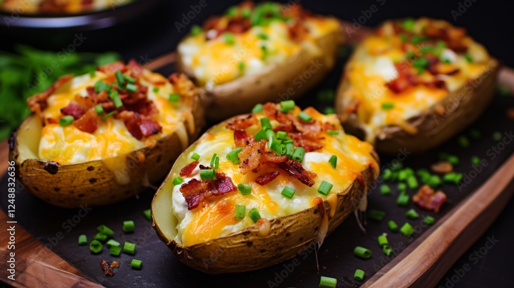 Delicious Baked Potatoes with Cheese and Bacon for Gourmet Food Lovers Delicious Baked Potatoes with Cheese and Bacon for Gourmet Food Lovers